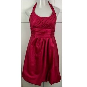 DAVID’S BRIDAL Halter Pleated Sleeveless Empire Waist Bubble Skirt Midi Dress 4